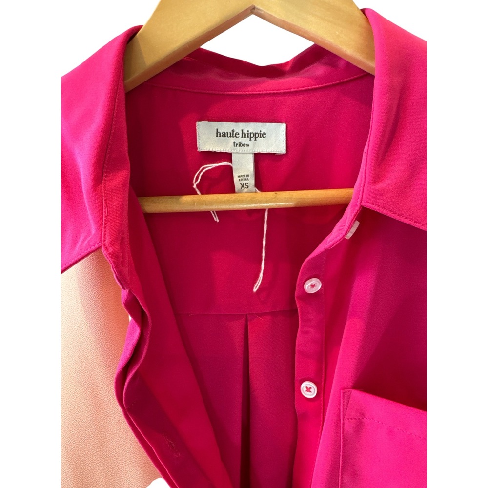 Haute Hippie Sleeveless Pink Blouse Asymmetrical Color Block XS Tank Top Office - Picture 4 of 5